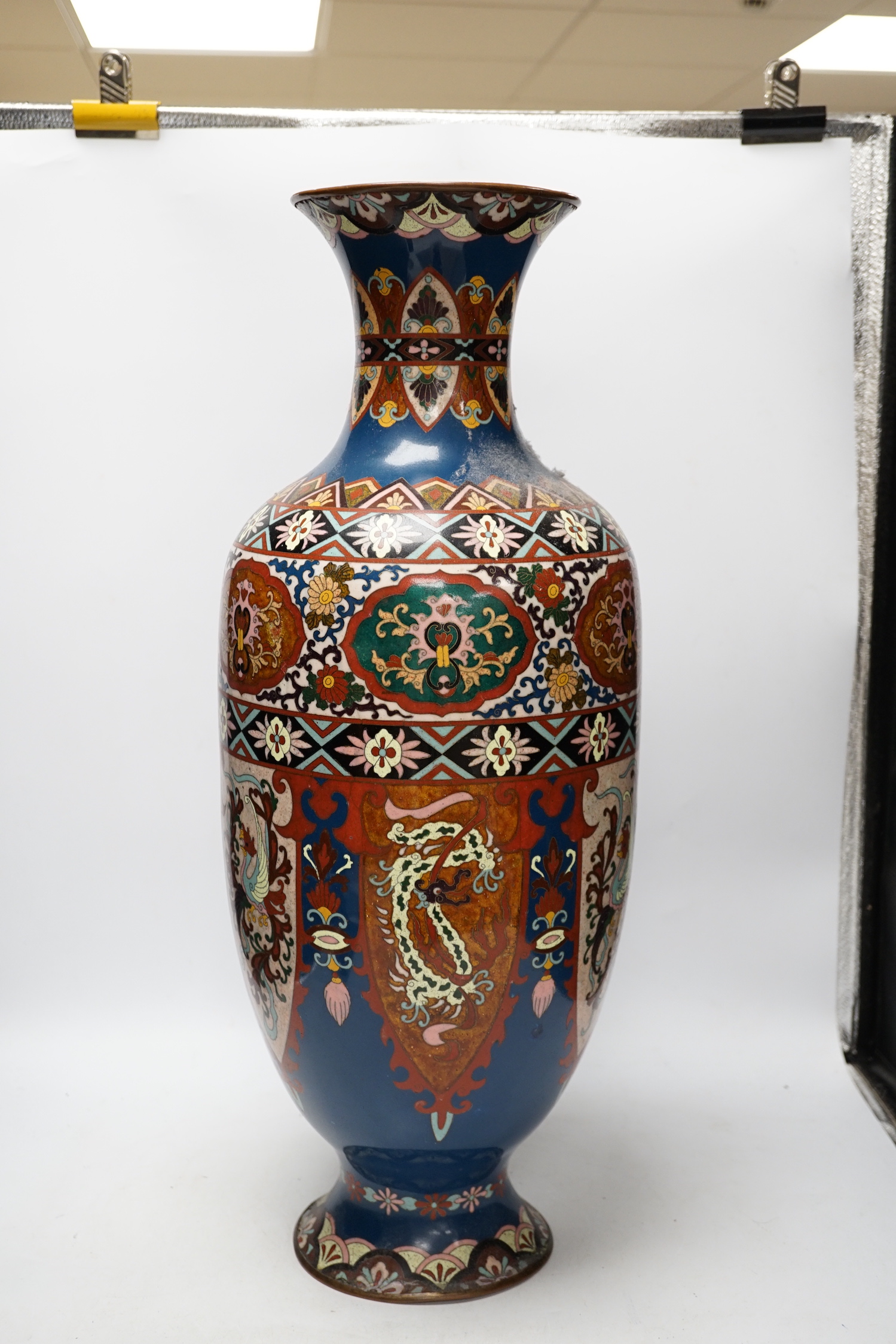 A large Japanese cloisonné enamel baluster vase, Meiji period, 62 cm high